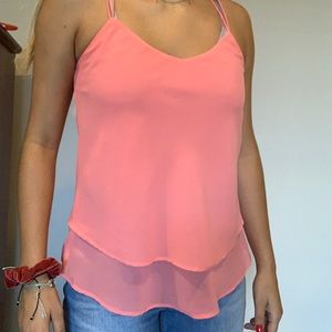 Pink ruffled strap tank top